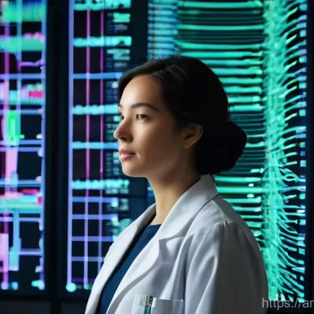 물리학 실험을 위한 데이터 시각화 - **Prompt 1: The Eureka Moment of Data Unveiling**
"A brilliant, focused female physicist, dresse...