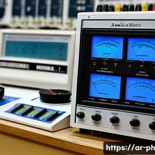 Home 31 물리학 기초 실험 장비 리스트 - A detailed laboratory scene featuring an Arabic student carefully using a digital voltmeter and amme...