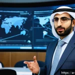 Home 22 물리학 커리어를 위한 언어 능력 - A professional Arab physicist in a modern conference room delivering a clear scientific presentation...