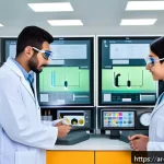 Home 20 물리학 학부생의 연구실 참여 방법 - A detailed, realistic physics laboratory scene designed for Arabic-speaking students, showing a dive...