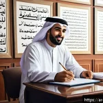Home 19 물리학 논문의 문법 교정 - A modern Arab scientific researcher in a well-lit, traditional Arabic study room, surrounded by Arab...
