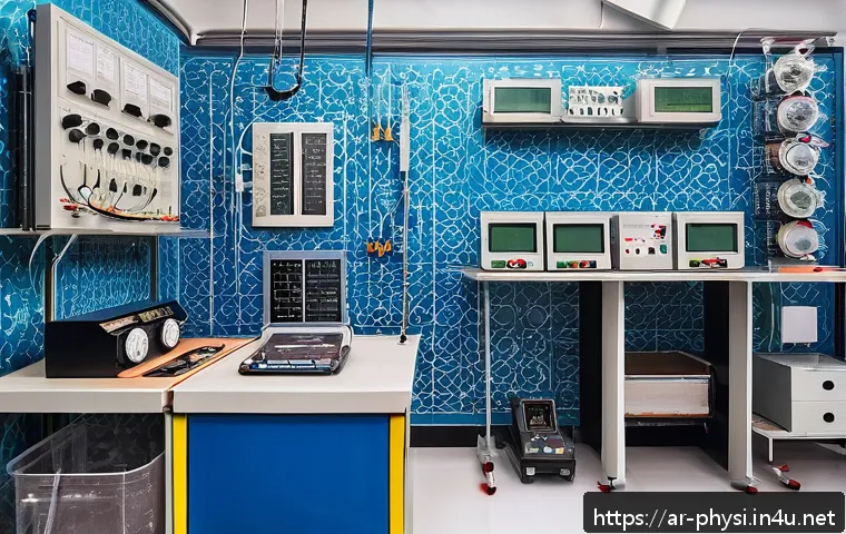 물리학 실험 보고서 작성법 - A detailed physics laboratory setup showing precise scientific instruments used in an experiment mea...